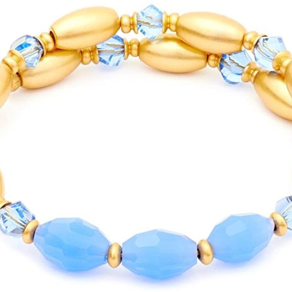 Chrysalis Fire Blue Opal Wrap Bangle Gold Tone